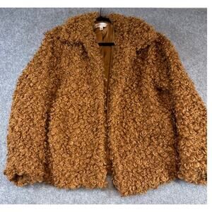 Philosophy Faux Fur Jacket Womens Large Brown Lined Open Front Cozy Plush Coat